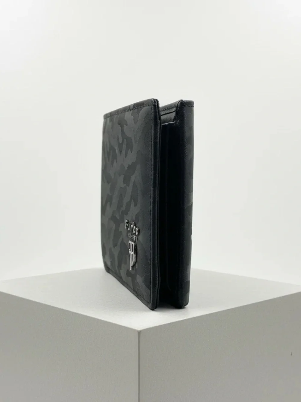 Furbo Design Black Italian Design Camouflage Microfiber Leather Bi-Fold Wallet